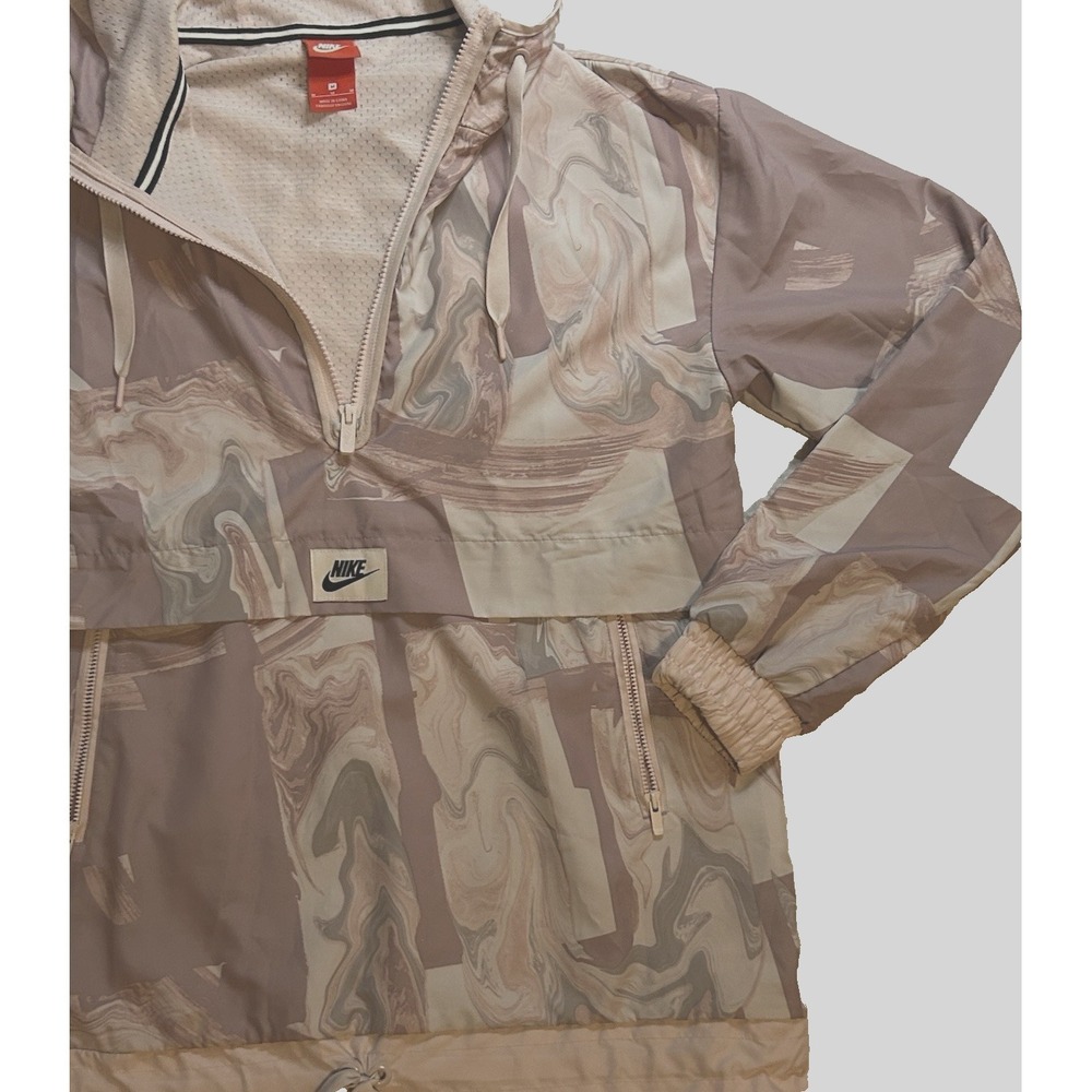 Nike Women's Medium 1/2 Zip Rain Jacket Windbreaker Marbled Pink White Pullover - Picture 5 of 16